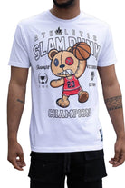 Men's basketball graphic tee featuring a bear in a red jersey with a basketball design