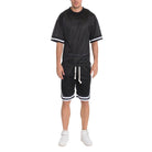 Mens VacationGrabs Basketball T-Shirt and Shorts Set in Black with Mesh Fabric for Comfort