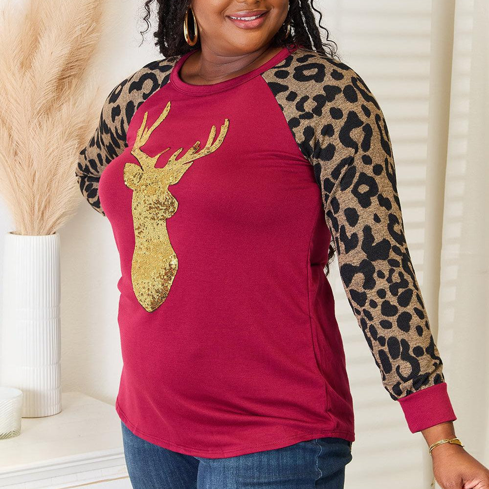 Women's Shirts Heimish Full Size Animal Print Reindeer Top