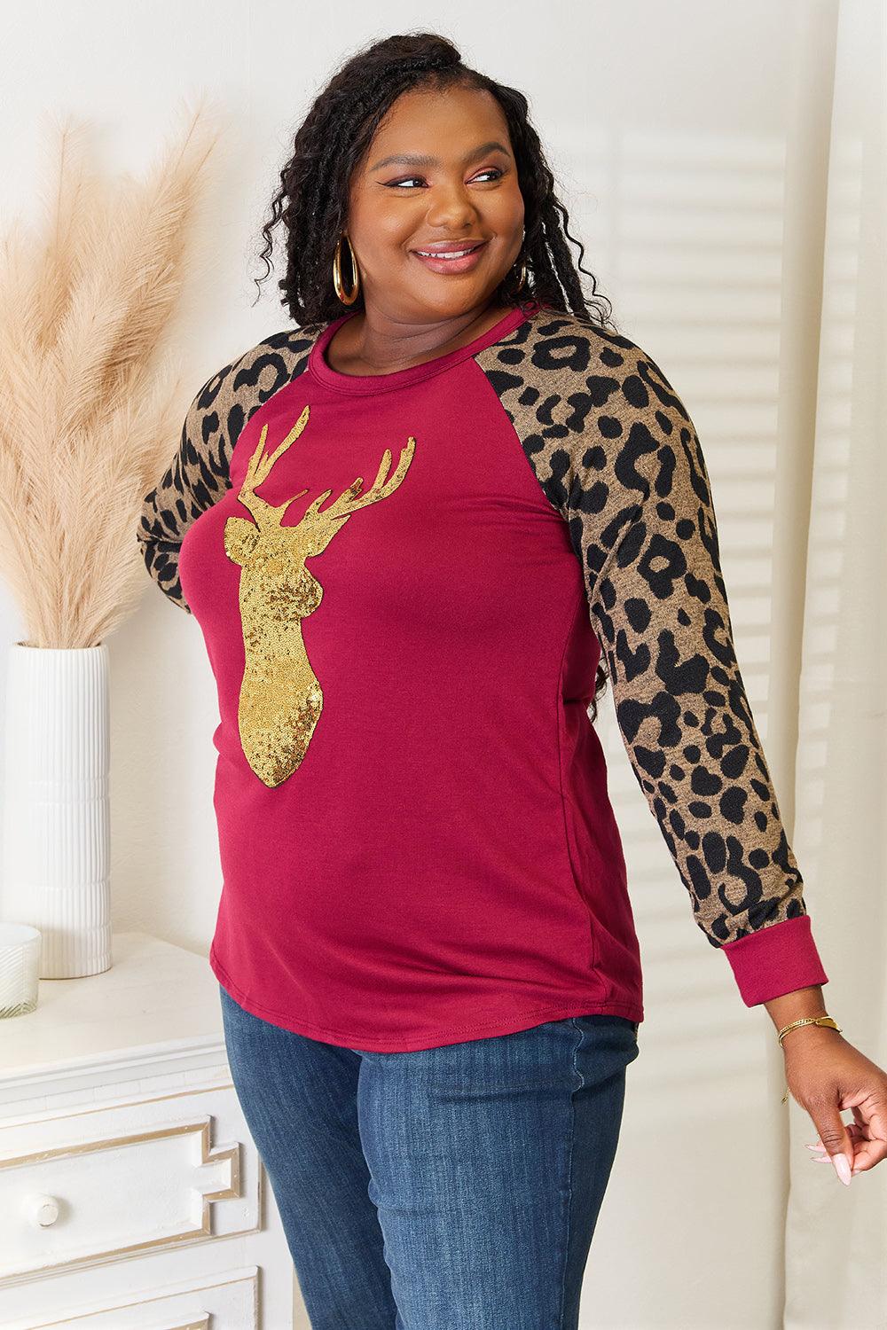 Women's Shirts Heimish Full Size Animal Print Reindeer Top