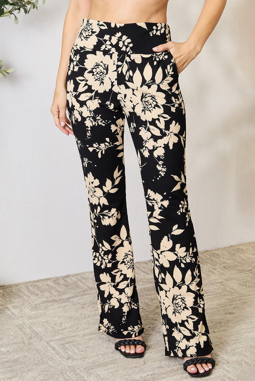 Women's Pants Heimish Full Size High Waist Floral Flare Pants