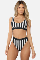Women's Swimwear - 2PC Striped Tank High Waist Bikini