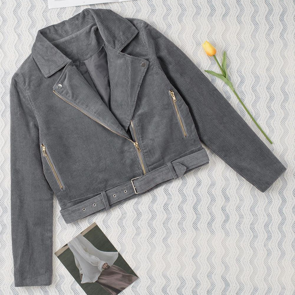 Women's Coats & Jackets Belted Zip-Up Corduroy Jacket