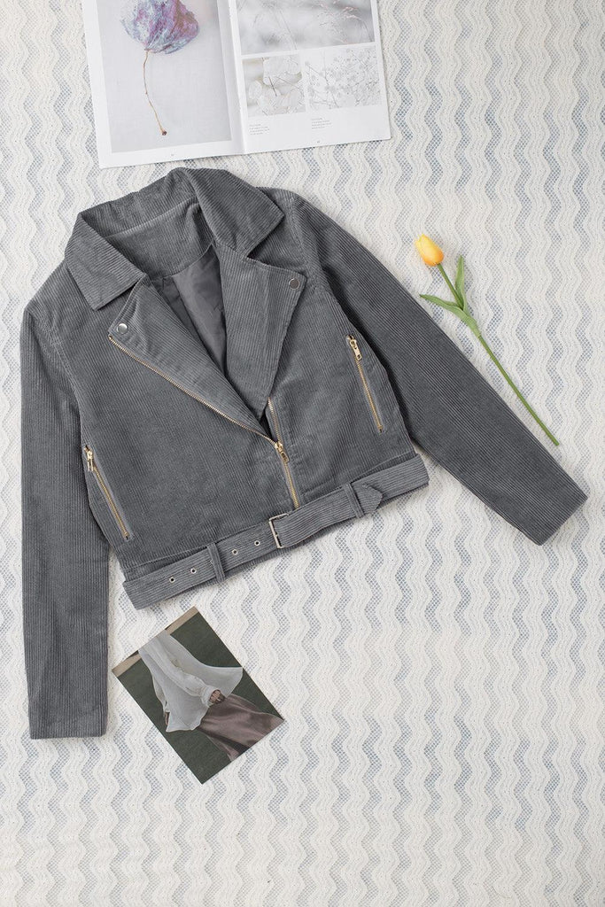 Women's Coats & Jackets Belted Zip-Up Corduroy Jacket