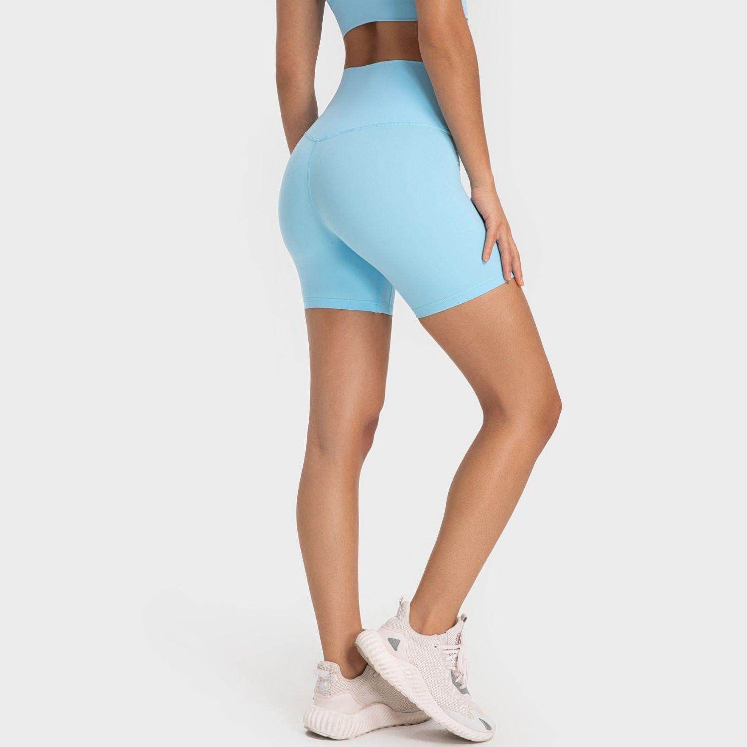 Trendsi high-rise biking shorts in light blue for comfortable and stylish workouts