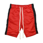 Men's black and red vacation shorts with an elastic waistband and drawstring for comfort