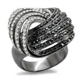 Stylish black and silver brass fashion ring with sparkling stones for a modern look