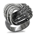 Stylish black and silver brass fashion ring with sparkling stones for a modern look