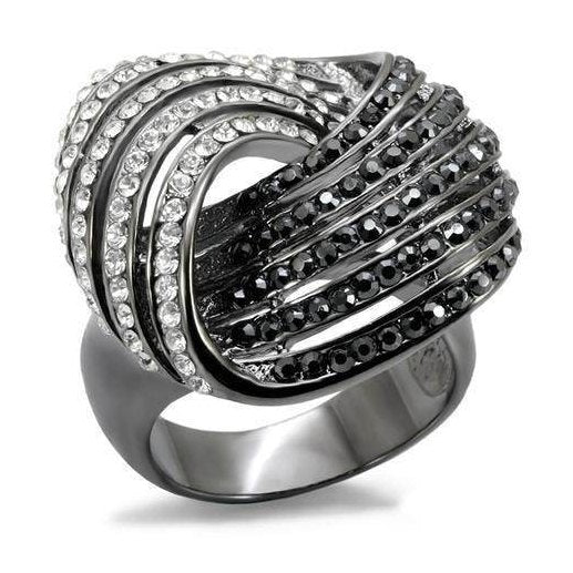 Stylish black and silver brass fashion ring with sparkling stones for a modern look