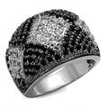 Black and white brass statement ring featuring intricate design and sparkling gems
