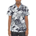 WEIV black and white button down for men featuring a stylish floral print and short sleeves