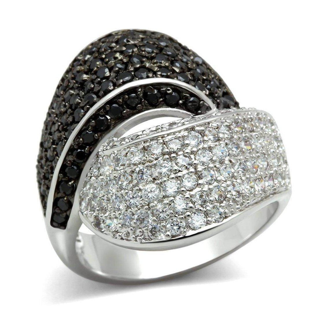 Stunning black and white crystal statement ring with a modern design and shimmering stones