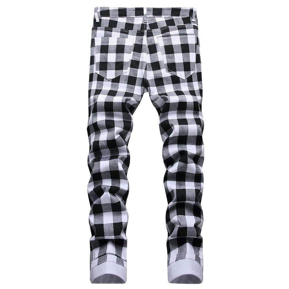VacationGrabs men's black and white printed jeans with stylish checkered pattern and classic fit