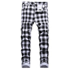 VacationGrabs black and white printed jeans with a stylish checkered pattern for casual wear