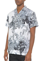 VacationGrabs black and white short sleeve shirt with tropical floral print for casual wear