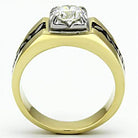 Men's black band design ring featuring a sparkling clear gemstone on a two-tone setting