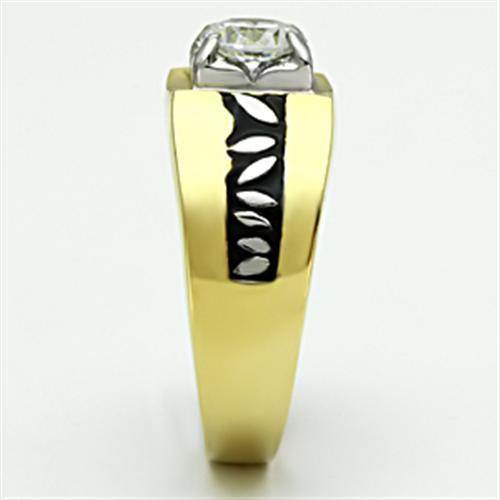 Men's Jewelry black band design ring with a shiny gemstone and unique pattern accent