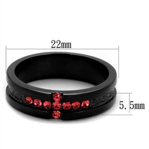 Black band rose crystal ring featuring red crystals and a sleek design for modern elegance