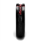 Black band rose crystal ring featuring sparkling red crystals for a stylish look