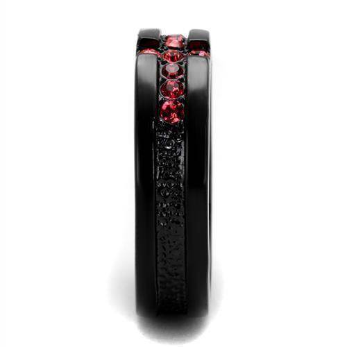 Black band rose crystal ring featuring sparkling red crystals for a stylish look