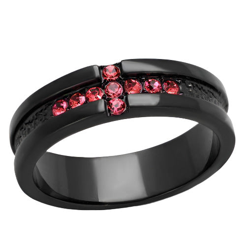 Black band rose crystal ring with vibrant pink crystals for a stylish look