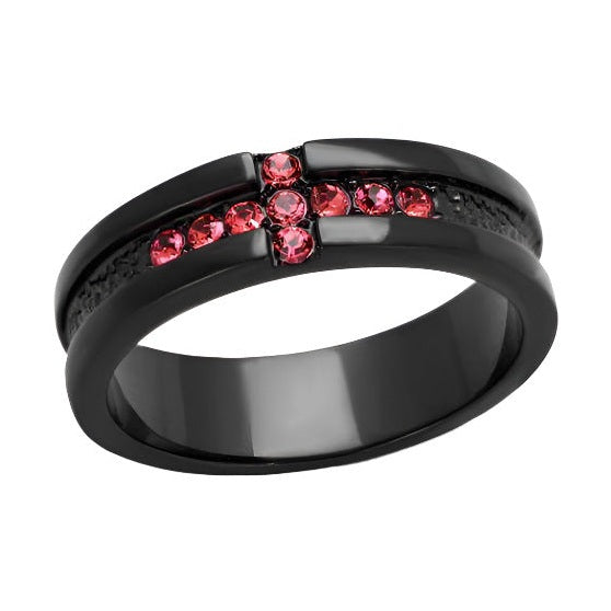 Black band rose crystal ring with vibrant pink crystals for a stylish look