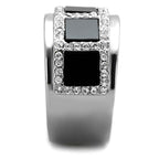 Men's ring featuring black block synthetic onyx jewelry with sparkling rhinestone accents