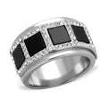 Men's Ring featuring black block synthetic onyx jewelry and sparkling crystal accents in a sleek design