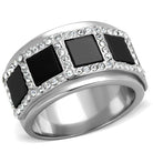 Men's Ring featuring black block synthetic onyx jewelry and sparkling crystal accents in a sleek design
