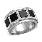 Men's Ring featuring black block synthetic onyx jewelry and sparkling crystal accents in a sleek design