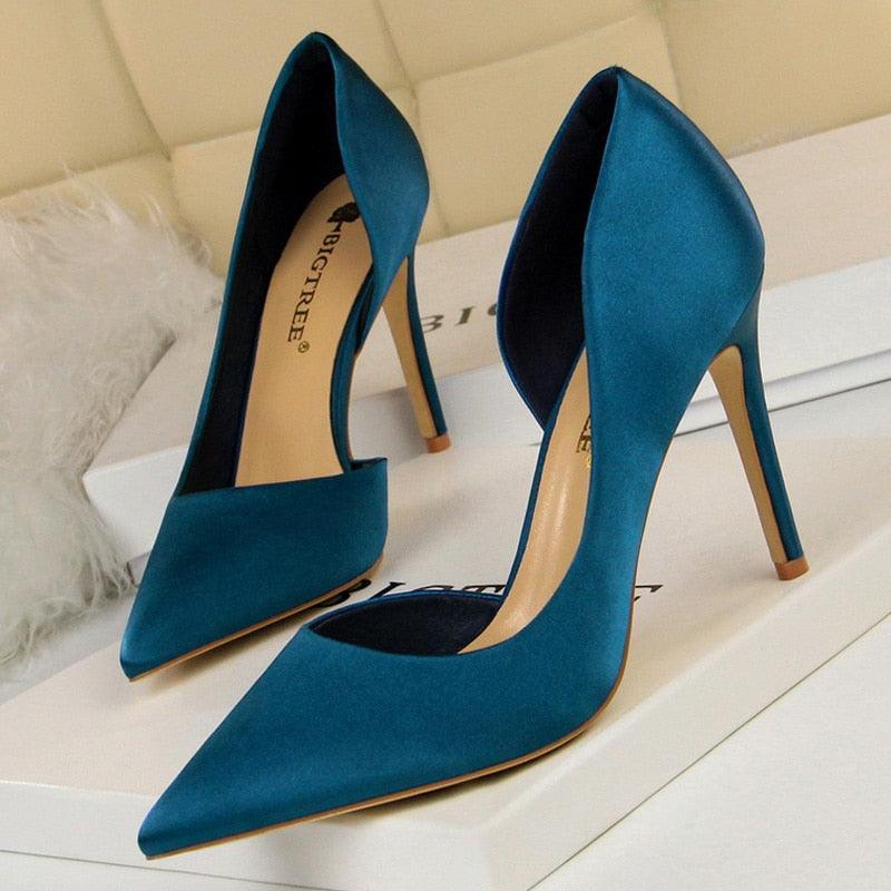 Women's Shoes - Heels Black Blue Sliver Women Heels Silk High Heels Women Shoes...