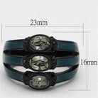 Triple band black diamond crystal ring with oval stones and elegant design for women