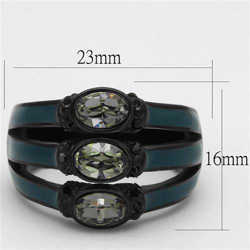 Triple band black diamond crystal ring with oval stones and elegant design for women