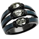 Stylish black diamond crystal ring with three oval stones for elegant women's jewelry