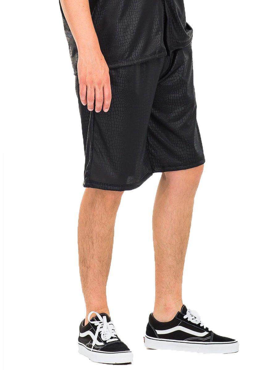 Men's black embossed shorts by VacationGrabs, ideal for comfortable casual wear and active lifestyles.