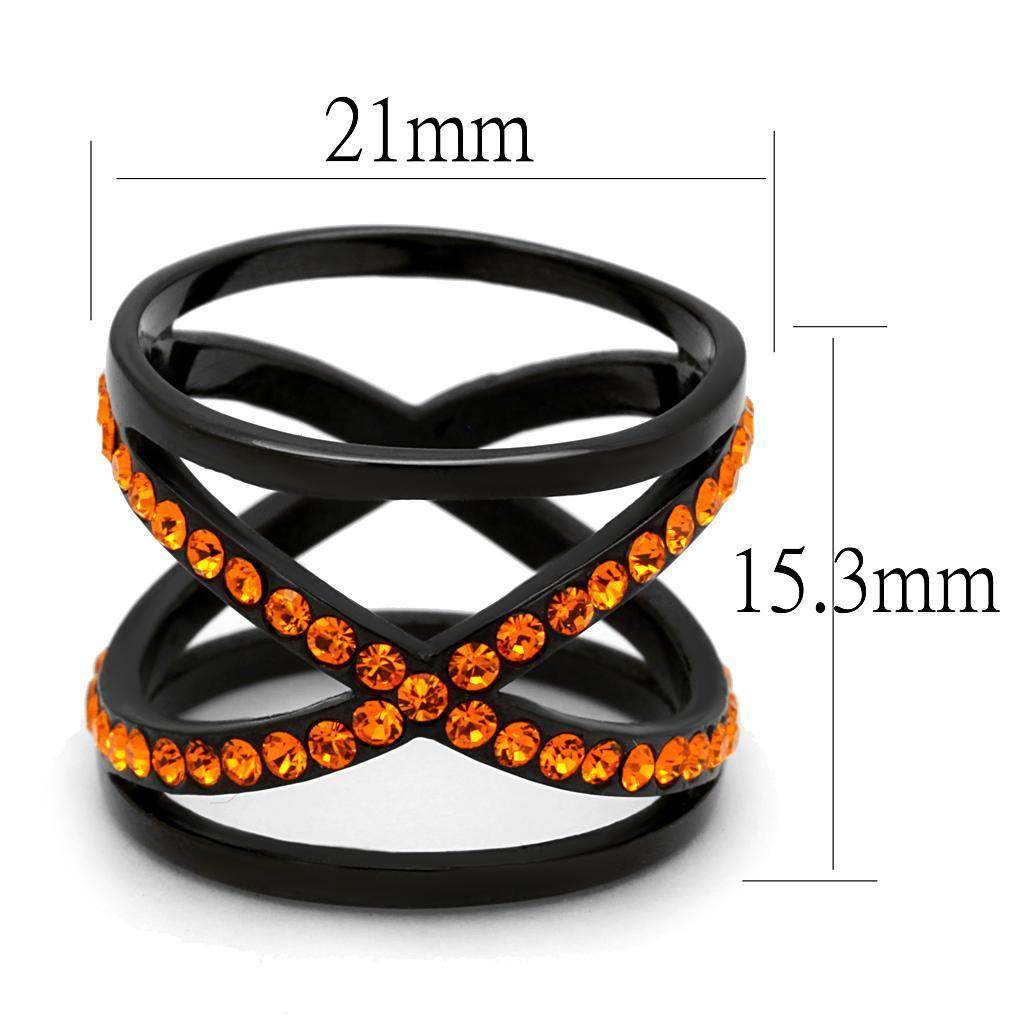 Black fire crystal ring with orange stones, 21mm diameter, stylish and bold design for women