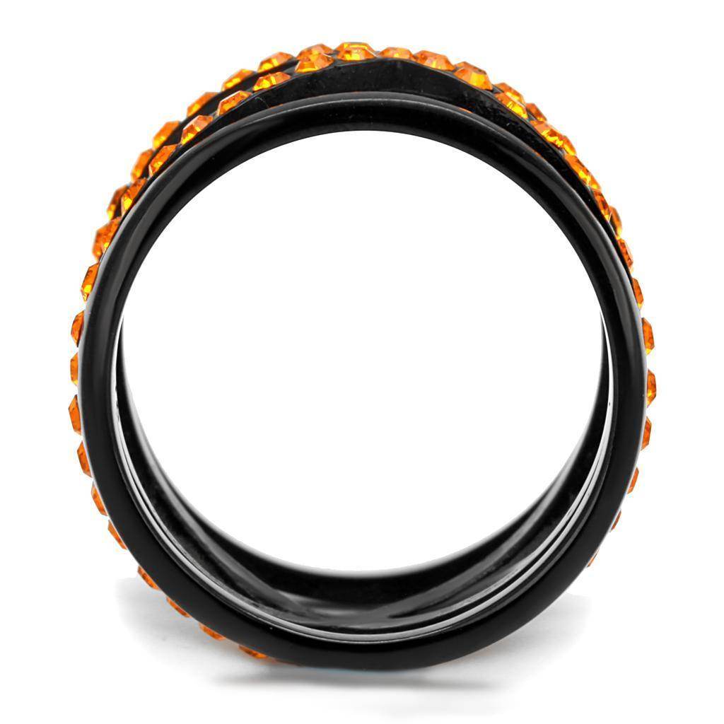Stylish black fire crystal ring with vibrant orange accents for elegant women's jewelry