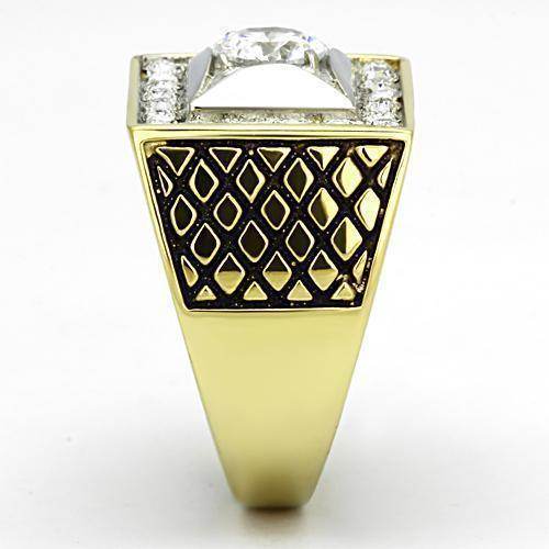 Men's black gold cubic ring featuring a diamond and intricate design for stylish elegance