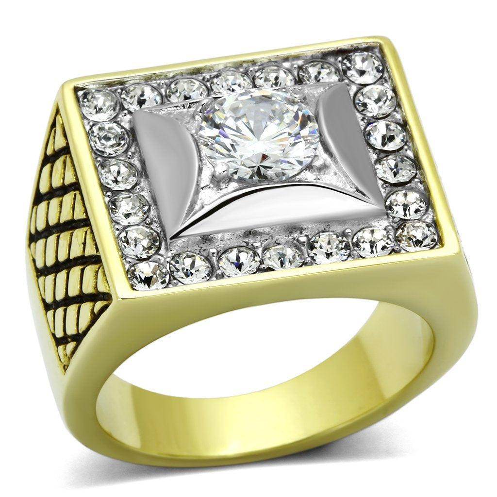 Men's Jewelry Black Gold Cubic Ring with Sparkling Center Stone and Decorative Design
