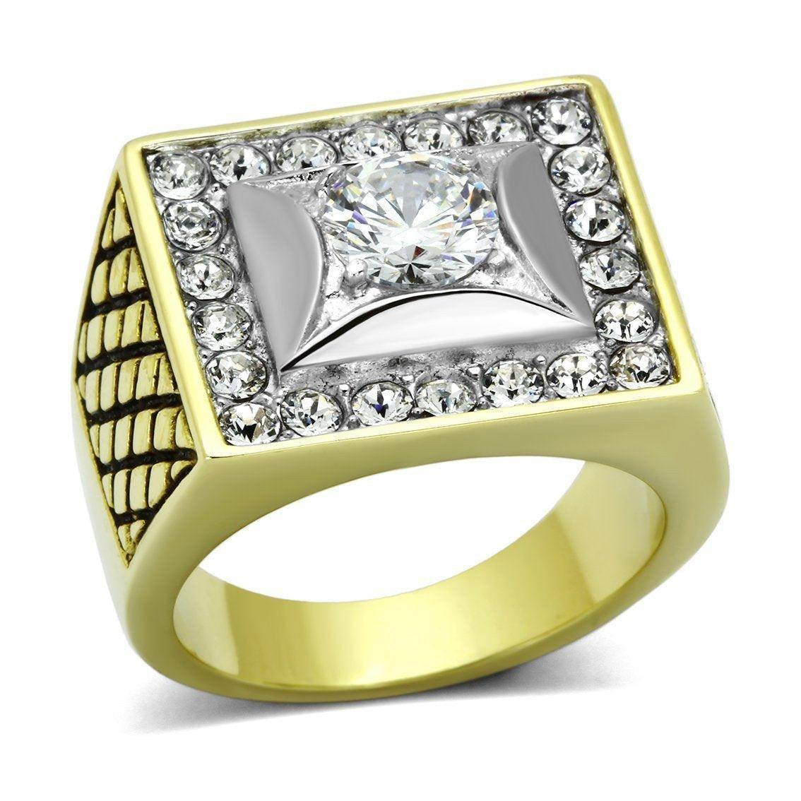 Men's Jewelry Black Gold Cubic Ring with Sparkling Center Stone and Decorative Design