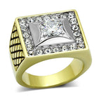 Men's Jewelry Black Gold Cubic Ring with Sparkling Center Stone and Decorative Design