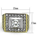 Men's black gold cubic ring featuring a large center stone and surrounding dazzling crystals
