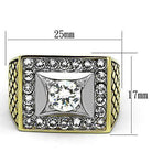 Men's black gold cubic ring featuring a large center stone and surrounding dazzling crystals