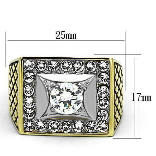 Men's black gold cubic ring featuring a large center stone and surrounding dazzling crystals