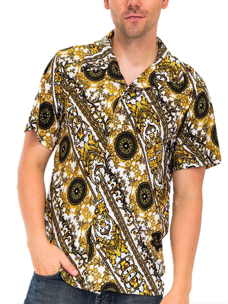 Men's Shirts Black Gold Pendant Print Button Down Shirt
