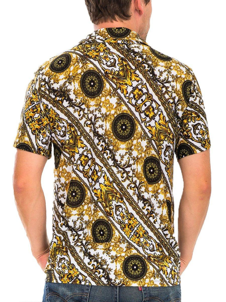 Men's Shirts Black Gold Pendant Print Button Down Shirt