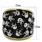 Black gold skull ring featuring a unique design with multiple skulls for bold statement jewelry