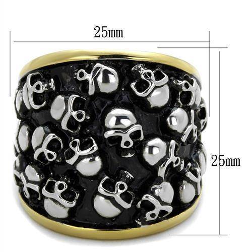 Black gold skull ring featuring a unique design with multiple skulls for bold statement jewelry