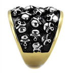 Black gold skull ring featuring intricate skull designs for a bold men's jewelry statement