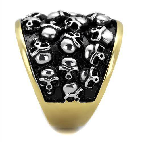 Black gold skull ring featuring intricate skull designs for a bold men's jewelry statement